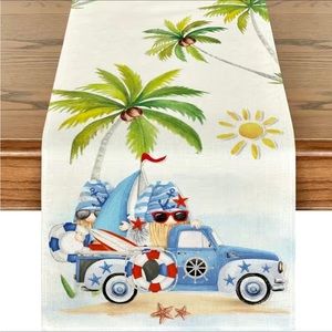 New! Fun Summer Beach Gnome Patriotic Table Runner